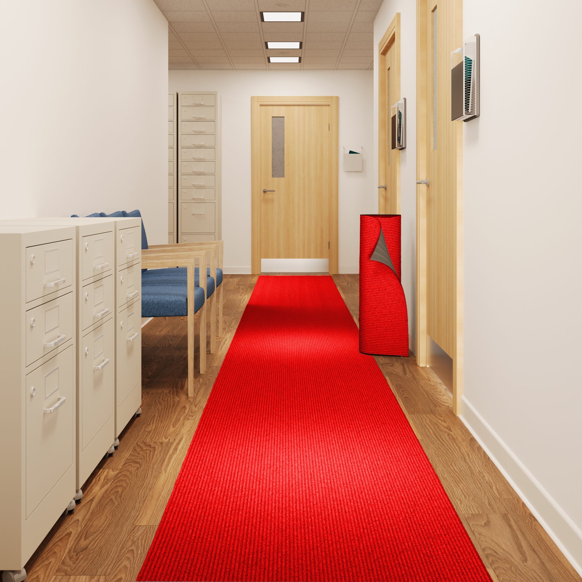31 in. Wide x Cut-to-Length – Non-Slip, All-Weather, Heavy-Duty Utility Runner Rug – Absorbent, Dirt-Trapping, Kid and Pet Safe for Entryways and High-Traffic Areas, Red