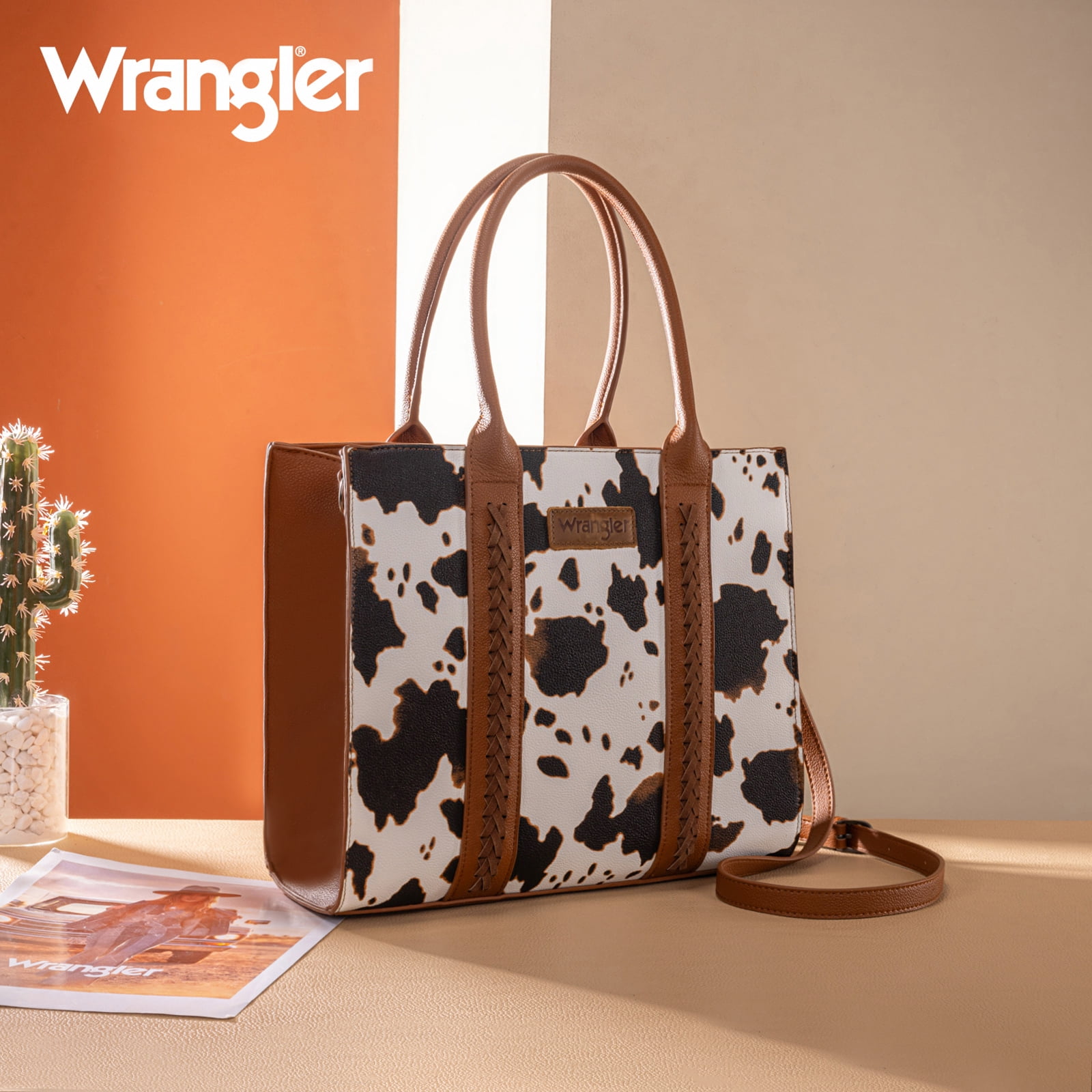 Wrangler Purses for Women Large Work Tote Bags with Strap Vintage Top-Handle Handbags, Cow-Brownk