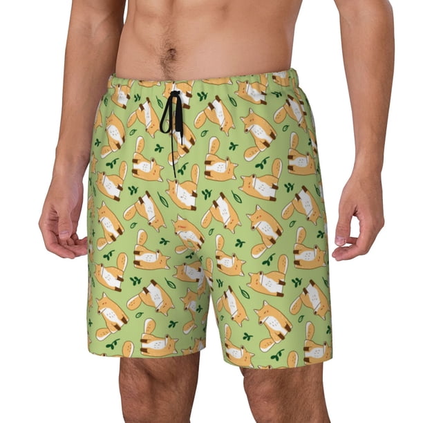 Fotbe Cartoon Fox 2 Traje de Baño para Hombre – Shorts de Natación de Secado Rápido con Forro y Bolsillos-Medium
