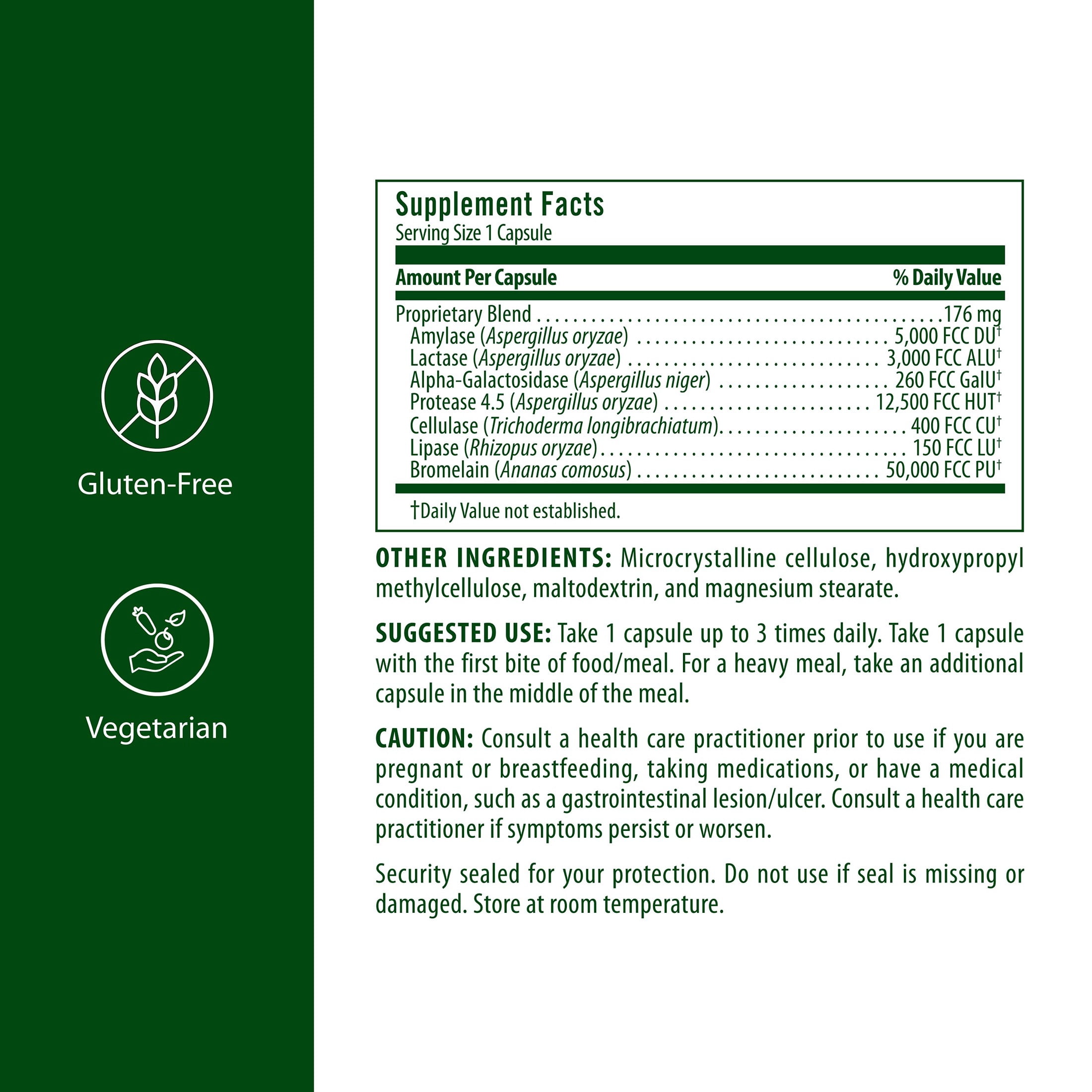 Flora - Immediate Support Digestive Enzymes - Supports Lactose Digestion, Bloating, Heartburn & Gas - Contains 7 Enzymes - Gluten-Free - 60 Vegetarian Capsules