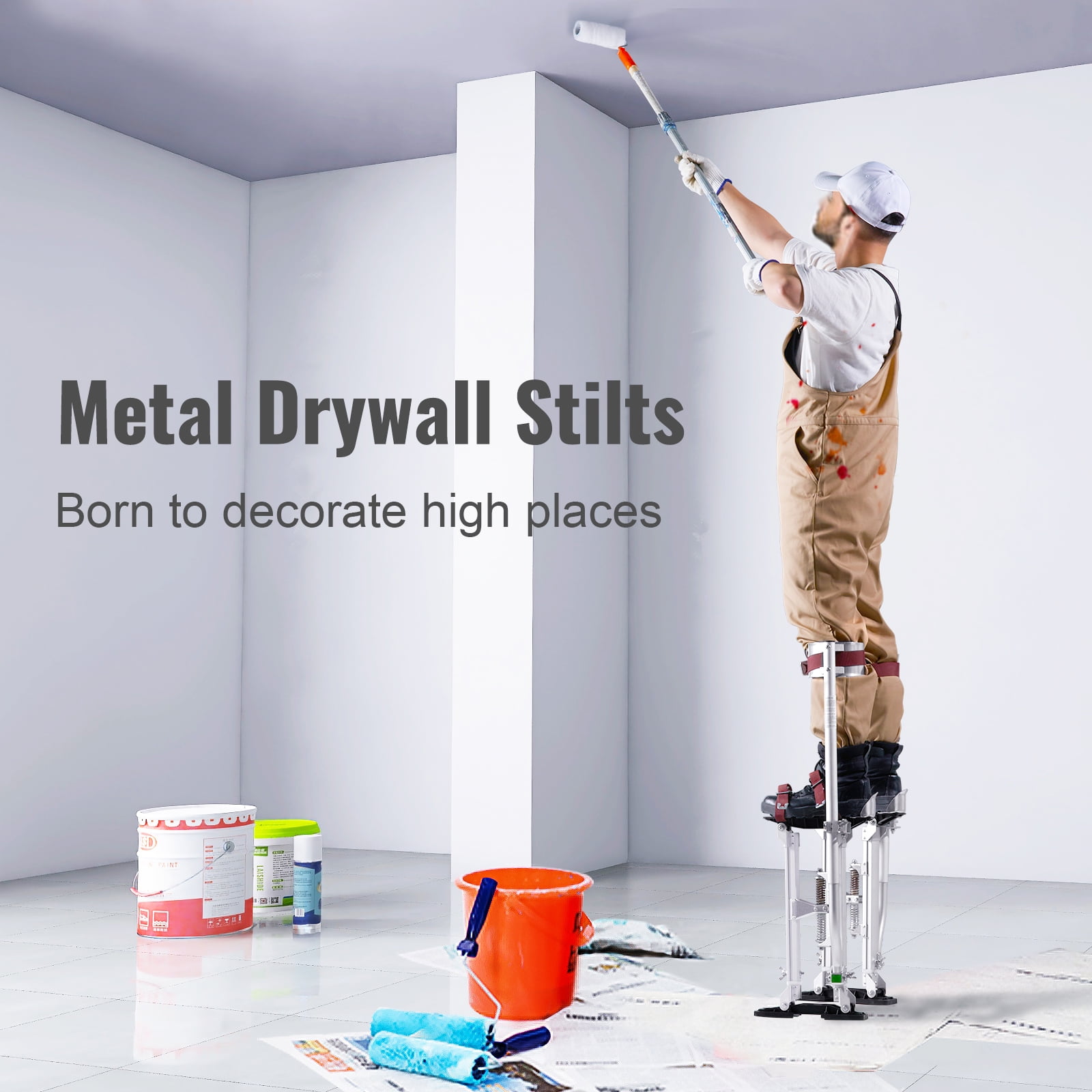 SKYSHALO Aluminum Drywall Stilts, Adjustable 18''-30'', with Safety Knee Pads, Sturdy & Anti-Slip for Painting, Sheetrock Work, Taping, Silver
