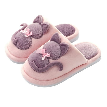 

1 Pair Cat Shape Plush Slippers Cartoon Cat Slippers Warm Cat Shape Slippers Warm Cotton Kids Slippers Semi-enclosed Children Slippers for Girls Boys 22CM Inner Length Size 22 Pink