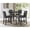 Brown, variant on Wood Counter Height Dining Table And Stools - Grey Fabric Seat Metal Legged Color Modern Style Upholstery Brass Nailhead Accents 4 Configuration