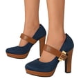 thumbnail image 3 of HBFAGFB Ankle Boots for Women Ladies High Heels Fashion Color Block Booties with Button Blue Size 8, 3 of 8