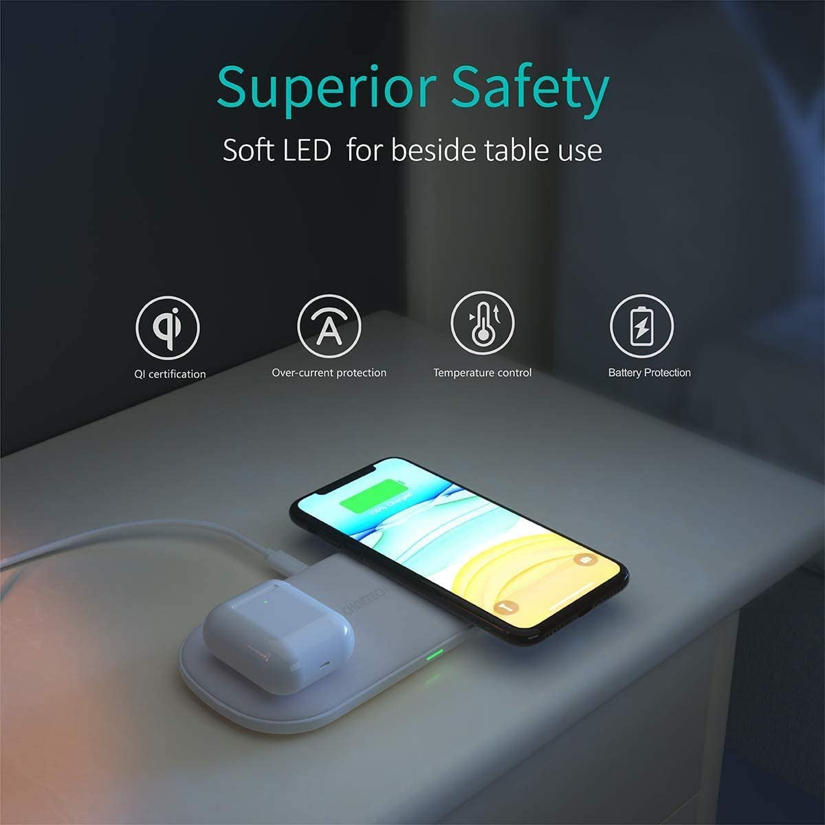 Dual Wireless Charger, CHOETECH 5 Coils QiCertified Fast Wireless