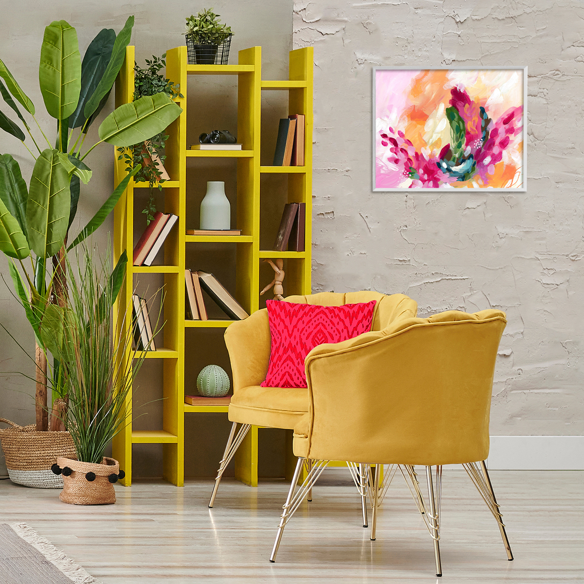 Stupell Industries Tropical Punch Abstraction Abstract Painting White Framed Art Print Wall Art, 20 x 16