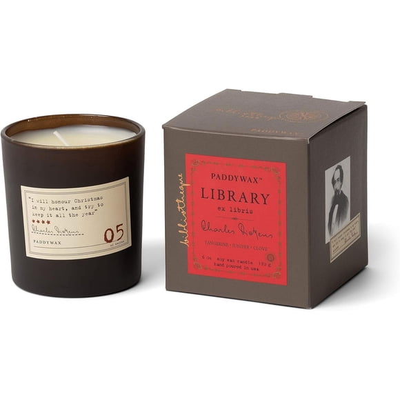 Paddywax Scented Candles Library Charles Dickens Luxury Artisan Candle, 6.5-Ounce, Tangerine, Juniper & Clove
