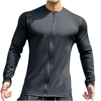 Xzbqbs Mens Casual Shirts Long Sleeve Full Zipper Muscle Fit Quick Dry Pullover Lightweight Solid Color Sports Fitness Shirts