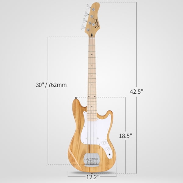 4 String 30in Short Scale Thin Body GB Bass Guitar with Bag Strap Connector Wrench Tool Burlywood