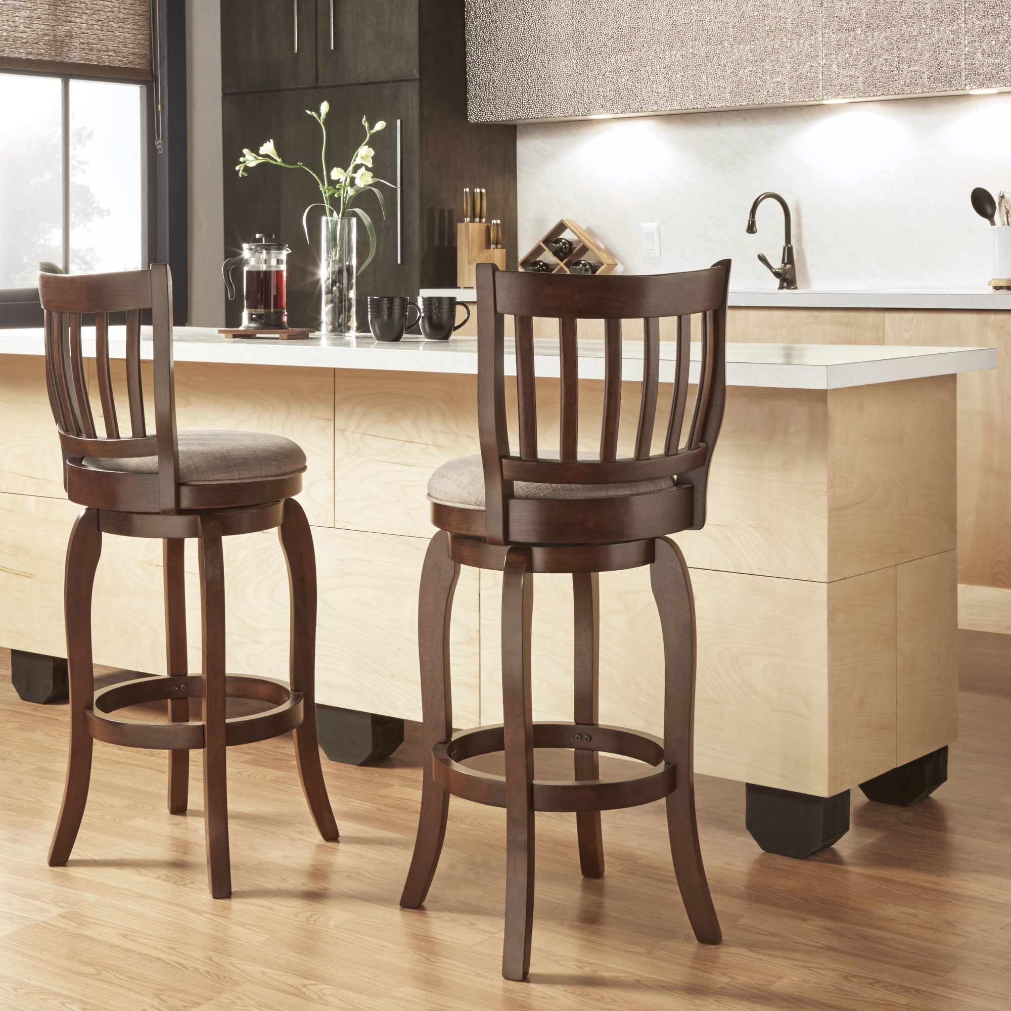 Weston Home Morgan Linen High Back Swivel Bar Height Stool, Beige