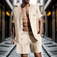 thumbnail image 5 of Short Sets for Men Lightweight Short Sleeve Button Down Stand Collar Shirt and Shorts 2 Piece Matching Set Summer Outfits, 5 of 7