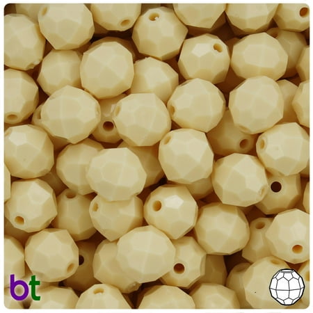 BeadTin Ivory Opaque 12mm Faceted Round Plastic Beads (150pcs)