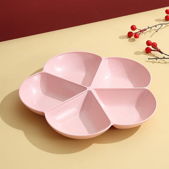 Eco-Friendly Wheat Straw Candy Tray - Compartmented, Ideal for Organizing Nuts, Snacks & Fruits on Living Room/Coffee Table - Pink