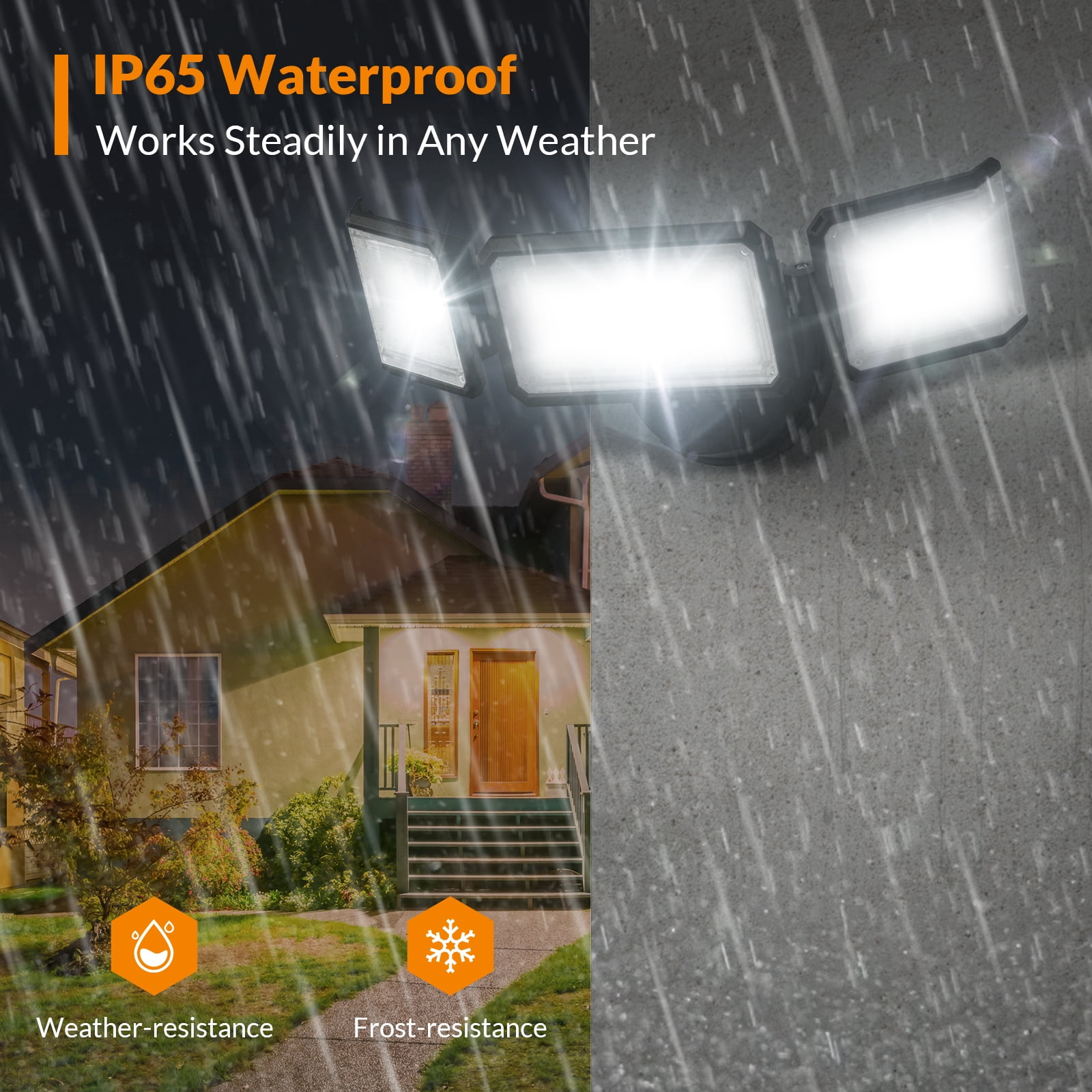 LEPOWER 4200 Lumen LED Flood Light Outdoor, 42W, Switch Controlled, 3 Heads, 5000 K, Black