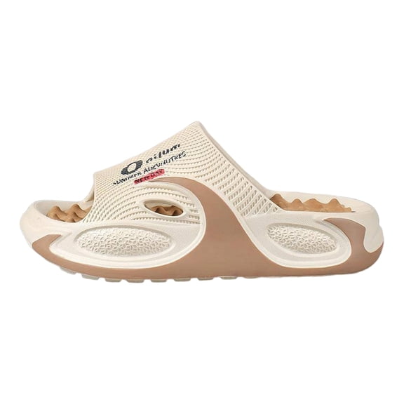 Rokment Women's Men's Cushioned Thick Sole Slides Acupressure Massage Slippers Non Slip Quick Drying Bathroom Sandals for Plantar Fasciitis Beige Size 6