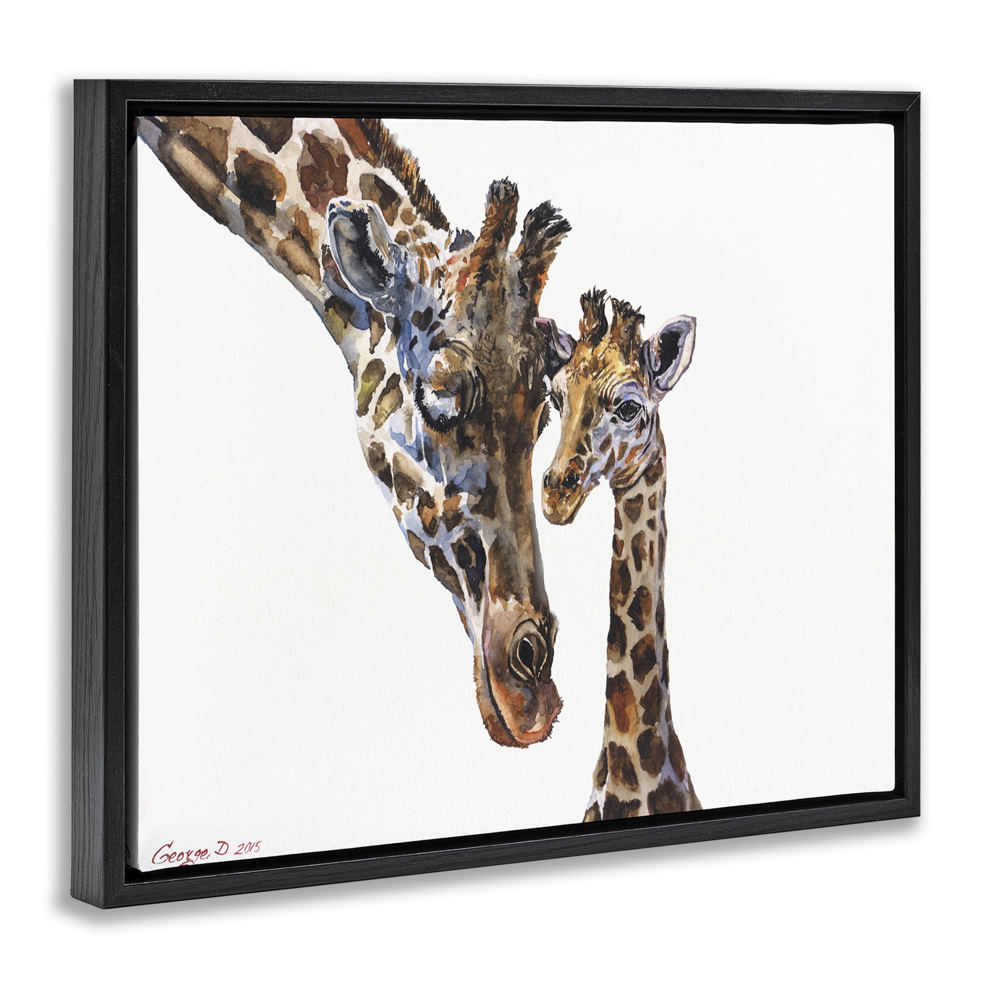 Stupell Industries Baby Giraffe Animal Watercolor Animals & Insects Painting Black Floater Framed Canvas Art Print Wall Art, 21 x 17