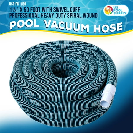 U.S. Pool Supply 1-1/2 x 50 Foot Professional Heavy Duty Spiral Wound Swimming Pool Vacuum Hose with Kink-Free Swivel Cuff, Flexible - Connect to Vacuum Heads, Skimmer, Filter Pump Inlet, Accessories