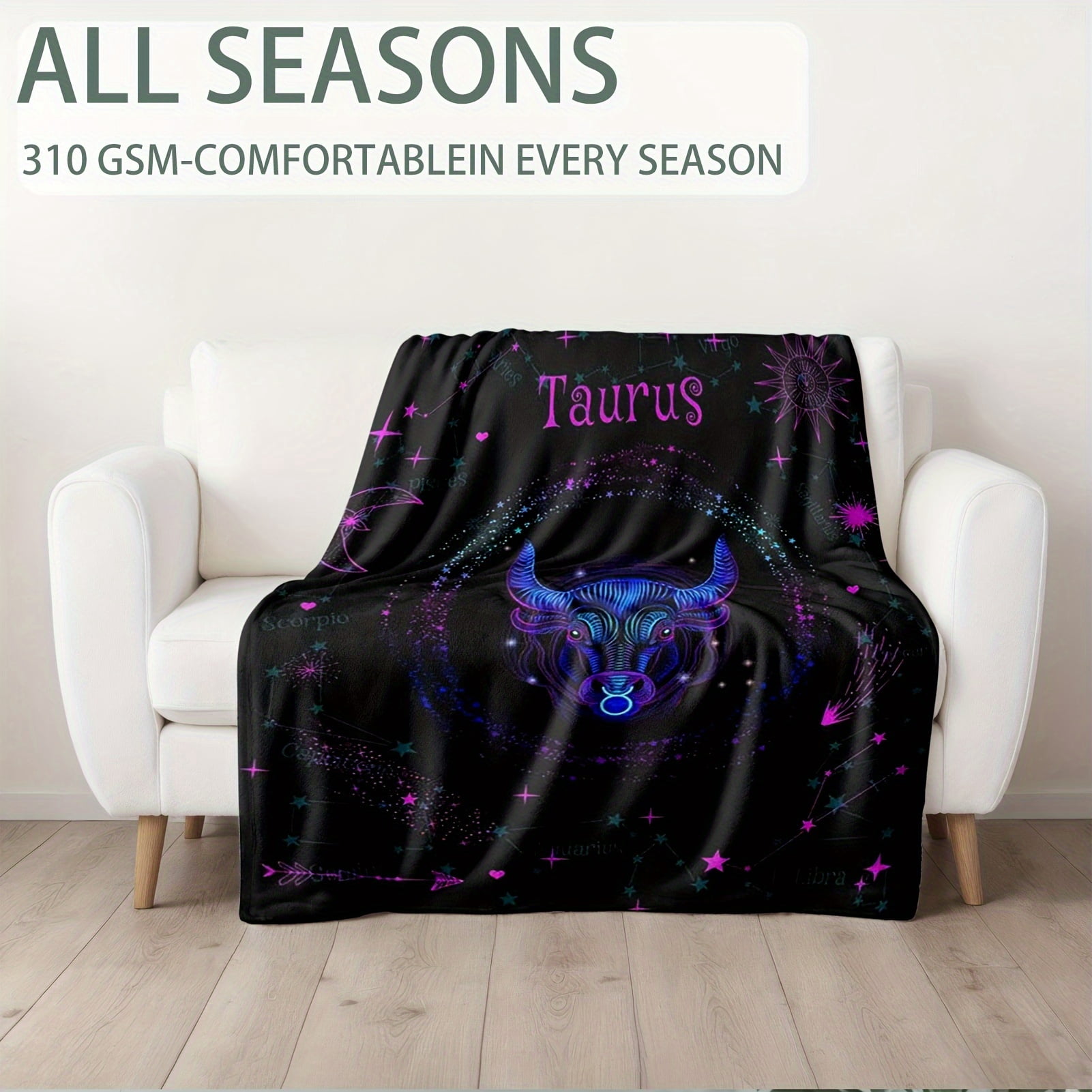 1 Pc Zodiac Blanket Gift For Women And Men Creative Birthday And Christmas Gift Aries Taurus Gemini Cancer Leo Virgo Libra Scorpio Sagittarius Capricorn Aquarius Pisces Nap Blanket