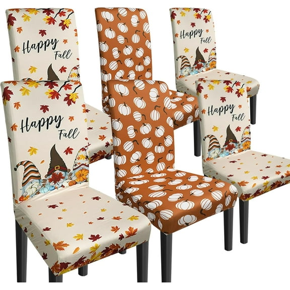Fall Chair Covers Set of 6 Gnome and Pumpkin Chair Back Cover Dining Chair Covers for Kitchen Party Removable Seat Covers for Chairs Fall Decorations