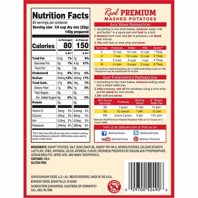 Idahoan Instant Real Premium Mashed Potatoes Package 3.25 lbs Walmart