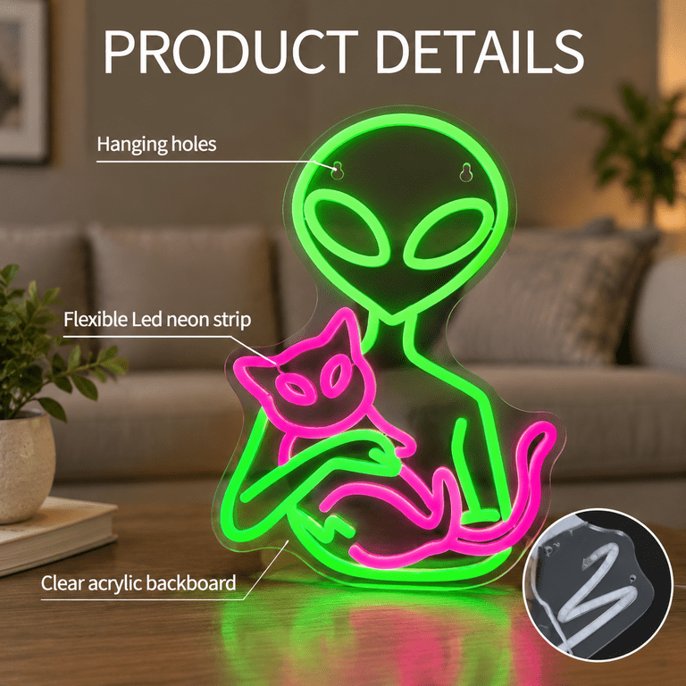 Alien Cat Neon Sign Dimmable LED Wall Decor for Bedroom Game Room Man ...