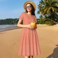 thumbnail image 4 of Hirioo Orange Gingham for Short Sleeve Dress Women's Short Sleeve Dress with Pockets, 4 of 6