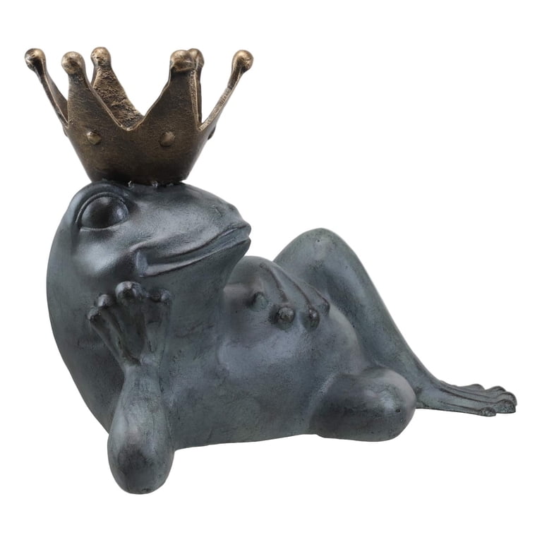 Esschert Design Frog Prince Garden Statue - Large Cast Iron With Golden Crown
