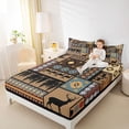 thumbnail image 4 of Homewish Wild Bear Deer Queen Sheet Sets,Patchwork Geometric Plaid Flat Sheet,Blue Brown Black Queen Fitted Sheet For Boys Kids,Luxury Bedroom Decor,4pcs, 4 of 7