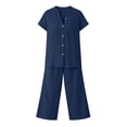 thumbnail image 4 of Sheghy Sets for Women Cotton Women Drawstring Waist Blouse & 3/4 Length Wide Leg Pants 2 Piece Linen Blend Set, 4 of 6