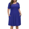 thumbnail image 2 of Rutainlusire Womens Dresses Plus Size Women Summer Round-Neck Solid Casual Lace Short Sleeve Dress, 2 of 9