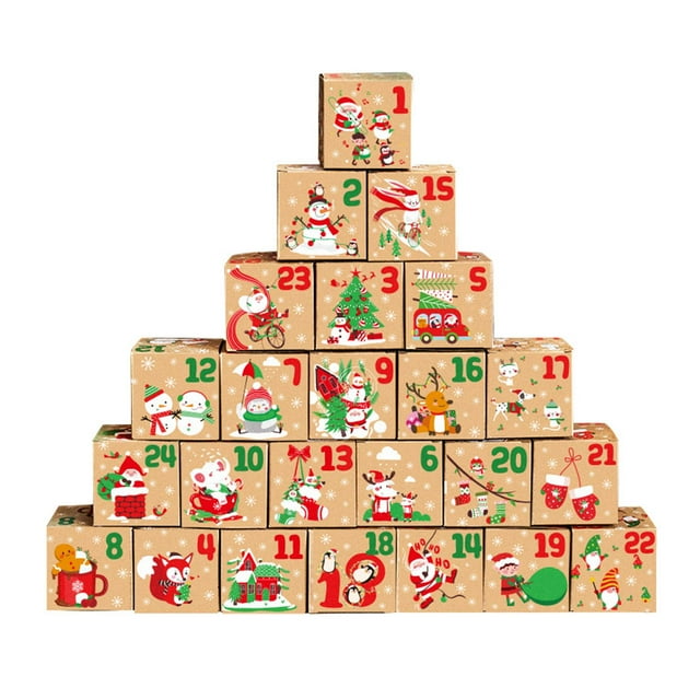 Luzkey 24 Days Advent Gift Box Christmas Advent Calendar Box Small Jesus Advent Calendar for Candy Biscuits Crafts Festive