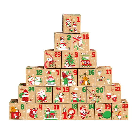24 cajas de papel kraft para calendario de adviento de Navidad, cajas de regalo con cuenta regresiva de adviento de 24 días, cajas de cartón con