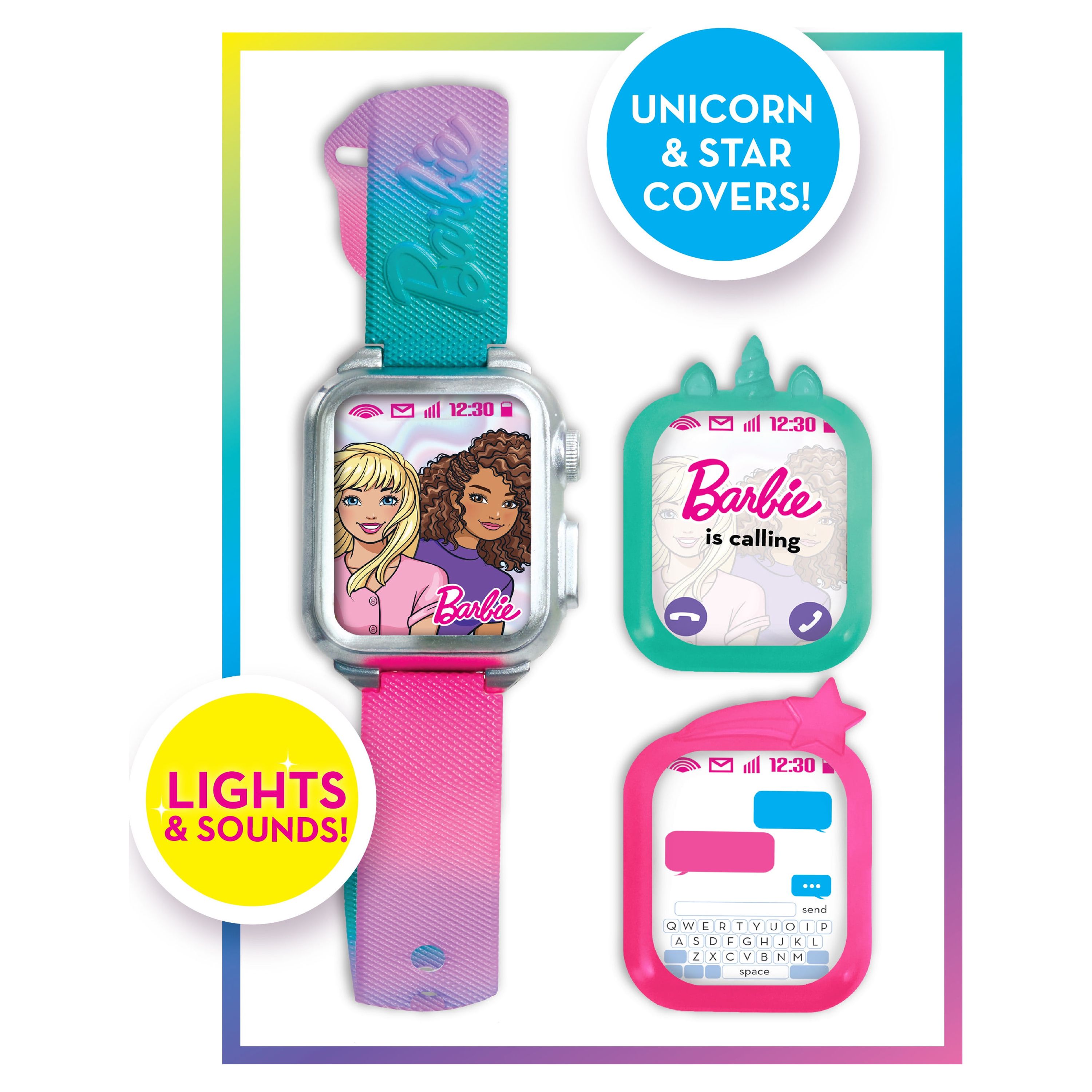Barbie Electronic Toy Smart Watch with Lights, Sounds, and 2 Changeable Covers, Unicorn or Shooting Star,  Kids Toys for Ages 3 Up, Gifts and Presents