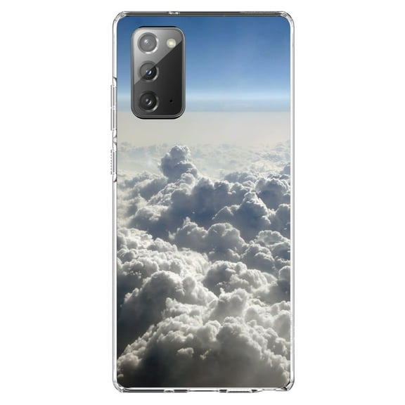 DistinctInk Clear Shockproof Hybrid Case for Samsung Galaxy Note 20 (6.7" Screen) - TPU Bumper, Acrylic Back, Tempered Glass Screen Protector - Blue Sky Above Clouds