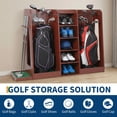 thumbnail image 4 of Wooden Golf Storage Organizer, 2 Bag Capacity Golf Club Storage Rack, Golf Equipment Holder for Garage, Home Simulator and Office, Brown, 4 of 7