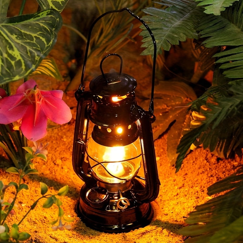 4 Pcs Black Hurricane Oil Lantern,3.7 x 7.5 Inch Portable Vintage Kerosene Lamp with Carry Handle Replacement Wick,Suitable for Emergency Camping Hiking Indoor Outdoor Party Decor