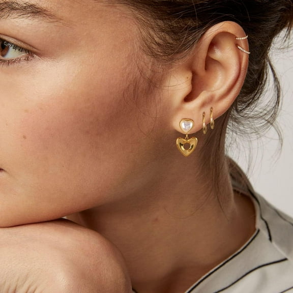 Gold Hoop Earrings For Women Trendy, Small H Ie Earrings With 18K Gold Plated Stainl Steel, Heart Earrings With Convertible Dangle, Hypoallergenic Jewelry Gifts[Z711]