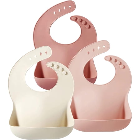 Set of 3 Silicone Baby Bibs Waterproof Soft Adjustable Bibs for Babies Toddlers 10-72 Months