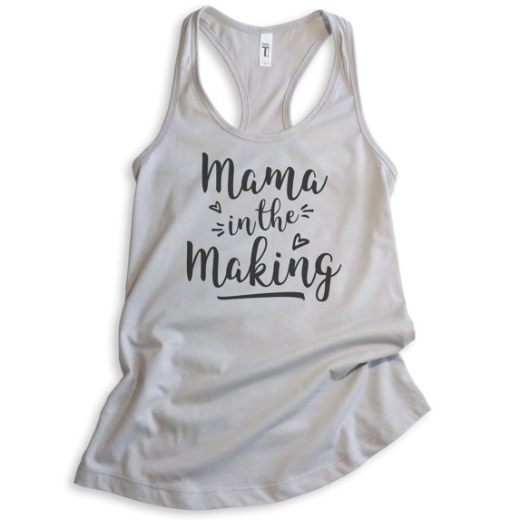 Mama In The Making Tank Top, Ladies Racerback Tank Top, Pregnancy Baby Announcement Tank, Pregnant Tank, Silver Gray, Medium