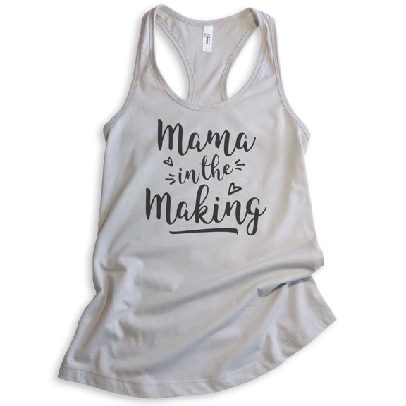 Mama In The Making Tank Top, Ladies Racerback Tank Top, Pregnancy Baby Announcement Tank, Pregnant Tank, Silver Gray, X-Large