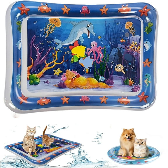 Upgrade Thickened Water Sensor Play Mat for Cats,Cat Cooling Pad Keep Your Pets Cool in The Summer,Cat Water Play Mat with Fish for Pet Play,Cat Water Mat Toy for Kids,Pets