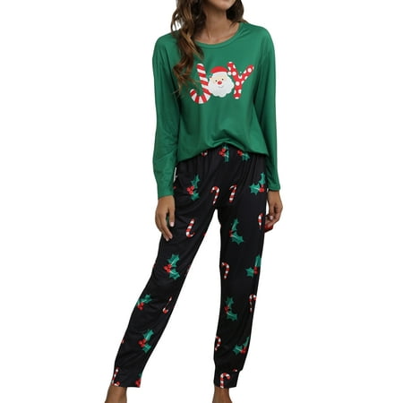 

Glookwis 2 Pieces Pjs Christmas Pajamas Set for Women Sleepwear Outfits Xmas Tops and Pants Snowman Printed Nightwear Loungewear Black Green M