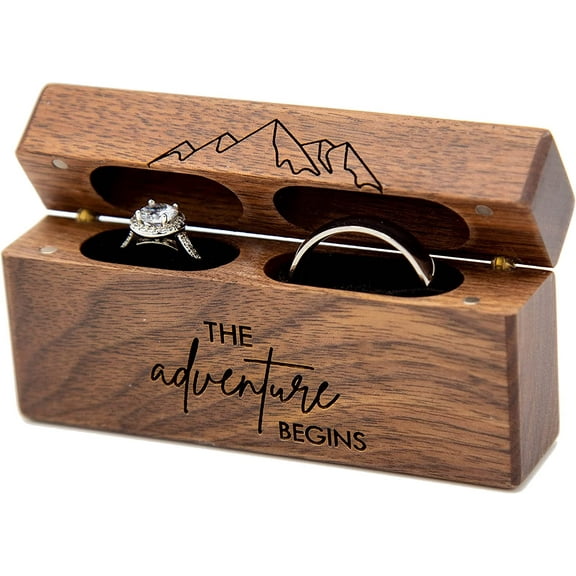 MUUJEE Engraved Slim Double Wedding Ceremony Engagement Proposal Wood Ring Bearer Box Gift