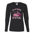 thumbnail image 2 of Wild Bobby In October We Wear Pink Pumpkin Cheetah Print Breast Cancer Awareness Women Graphic Long Sleeve Tee, Black, Small, 2 of 6