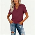thumbnail image 6 of Women'S Short Sleeve Polo Shirts Collared V Neck Business Casual Dressy Blouses,Wine Xxl, 6 of 6