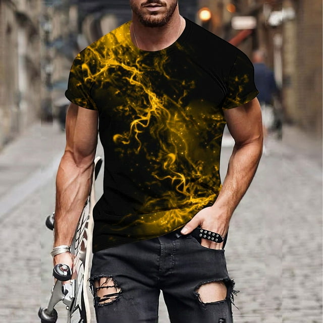 Qertyioot Hommes Imprimer Manches Courtes Col Rond T-shirt Casual Mode Manches Courtes Dégagement