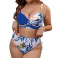 thumbnail image 2 of Women's Bikini Set Printed Plus Size Push Up Padded Bra Two Piece Sexy Swimsuit Bathing Suit for Beach Vacation,Blue,5XL, 2 of 6