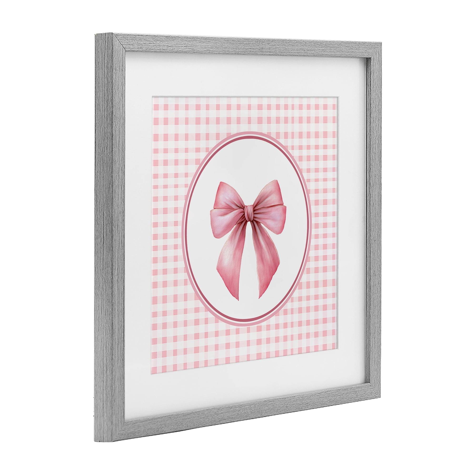 Stupell Industries Pink Bow with Circular Gingham Gray Framed Print Under Glass, design by Christine Simpson Art
