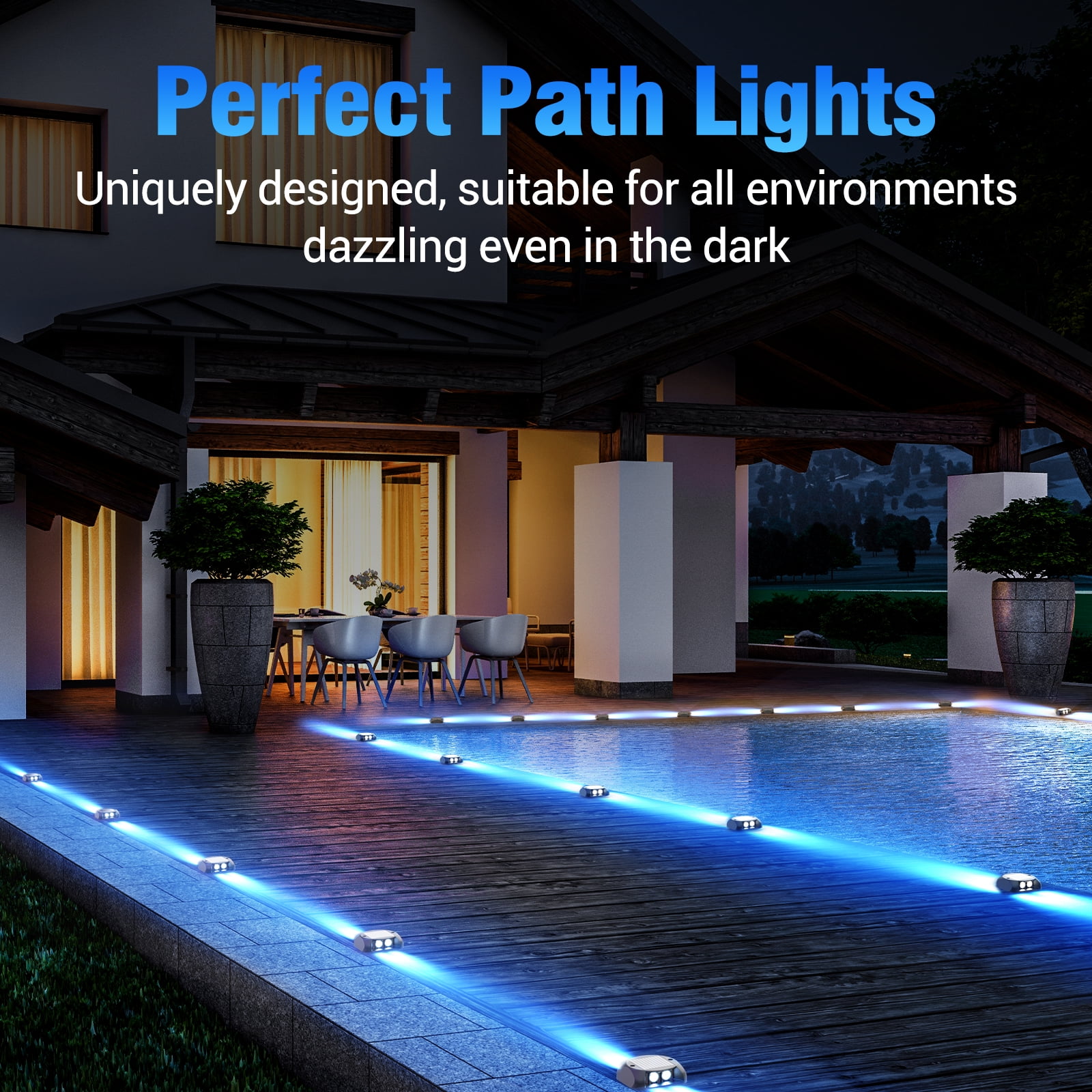 ASHIP Solar Deck Lights 12 Pack, Solar Driveway Lights Outdoor Dock Marine Lights LED Path Lights Solar Powered Waterproof Driveway Marker Lights for Warning Step, Sidewalk, Pathway, Garden, Blue