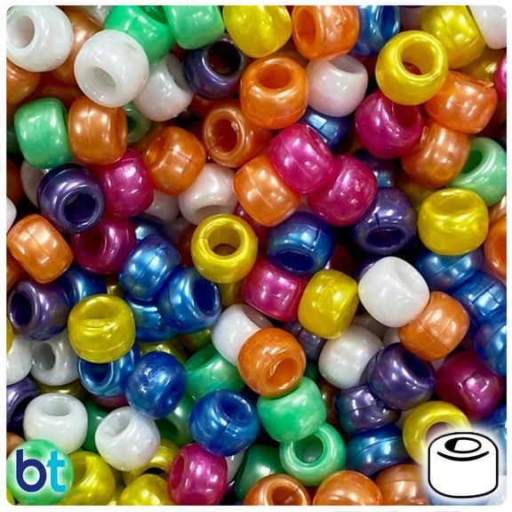 BeadTin Bright Mix Pearl  9mm Barrel Pony Beads (500pcs)